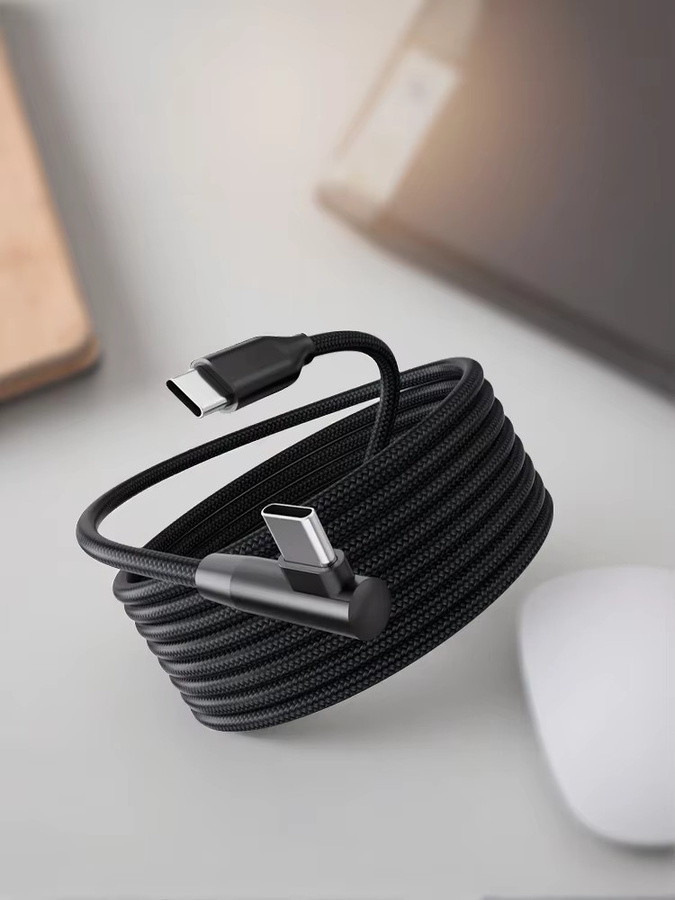 LAIHONEN USB-C Schnelllade-Datenkabel 60W mit 90 Grad Winkel, schwarzes Nylon-Geflechtkabel für Samsung, iPhone 15 und iPad - Bild 7