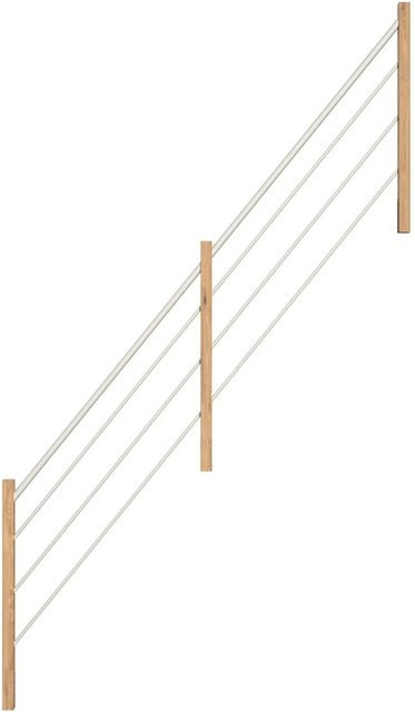 StarWood Holz-Edelstahl-Geländer in Weiß und Eiche Rechts, Wandmontage, B/T/H: 182,0 x 137,0 cm - Bild 1
