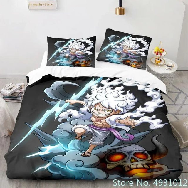 One Piece Anime Bettwäsche Set mit Nika Luffy Gear 5 Motiv für Kinder, 3-teilig, Mehrfarbig, B/H: 180 x 220 cm - Bild 1