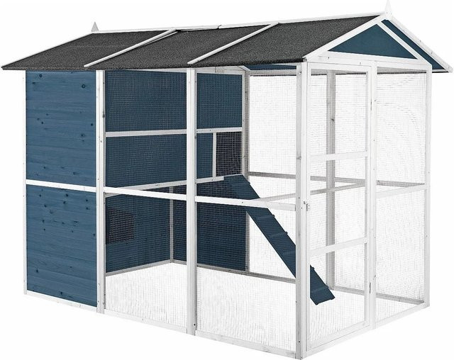 Vente-unique Hühnerstall Feras aus Holz in Blau und Weiß, Breite: 266 cm - Bild 1