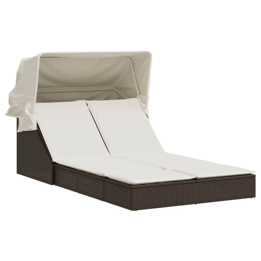 vidaXL Doppel-Sonnenliege aus Poly Rattan in Braun mit Sonnendach und Auflagen, B/T/H: 236 x 110 x 110 cm - Bild 2
