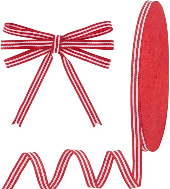 Gestreiftes Ripsband aus Polyester in Rot-Weiß für Geschenkverpackungen und Weihnachtsdekoration, 50 Yards, Breite: 0,95 cm - Bild 1