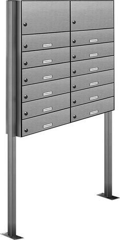 AL Briefkasten-Mehrfachsystem für 12 Parteien mit Zaundurchwurf, silberfarben, B/H/T: 84,8 x 170 x 27,5 cm - Bild 1