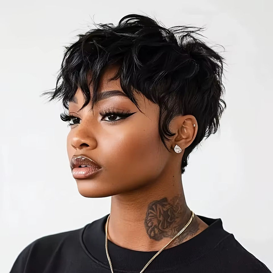 OYM HAIR Pixie-Schnitt-Perücke, brasilianisches Remy-Echthaar, 15,2 cm, Schwarz - Bild 3