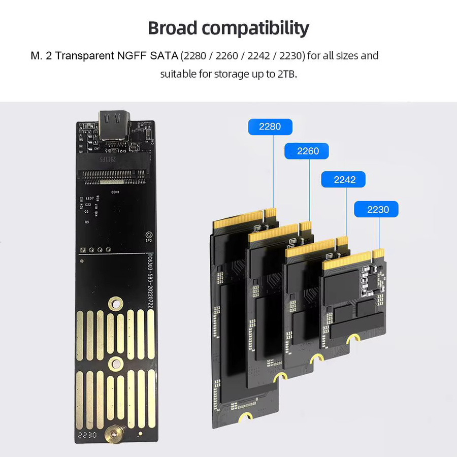 APWIKOGER Externes M.2 NGFF SATA SSD-Gehäuse mit USB 3.1 Typ C Anschluss, 10Gbps SSD-Adapter, transparent, kompatibel mit 2230/2242/2260/2280 - Bild 2