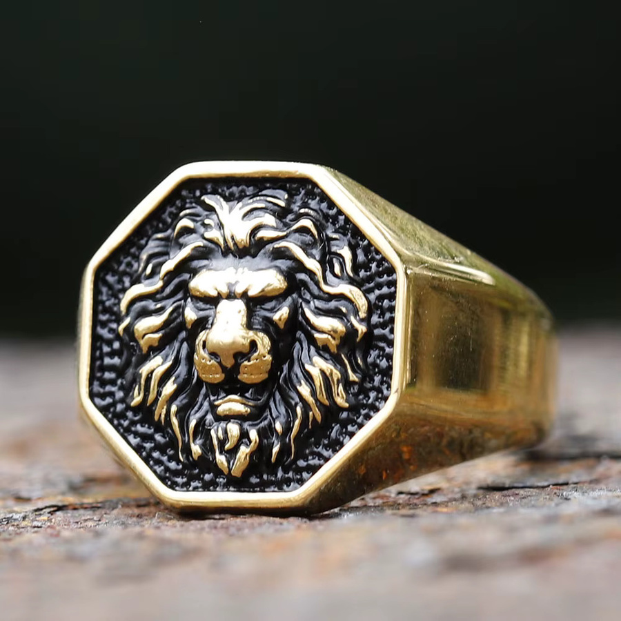 Ring Löwenkopf, Edelstahl, Gold, Vintage, Unisex - Bild 2