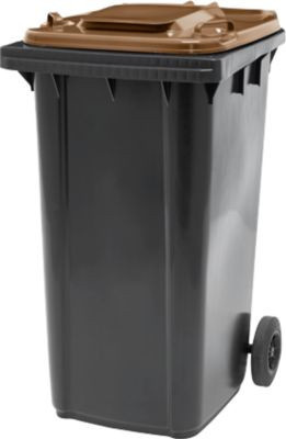 Fahrbare Mülltonne SSI Schäfer GMT eXtra, 240 l, schwarz-braun, aus Recycling-Kunststoff, vorbereitet für Chipaufnahme mit Ziehgriff - Bild 1