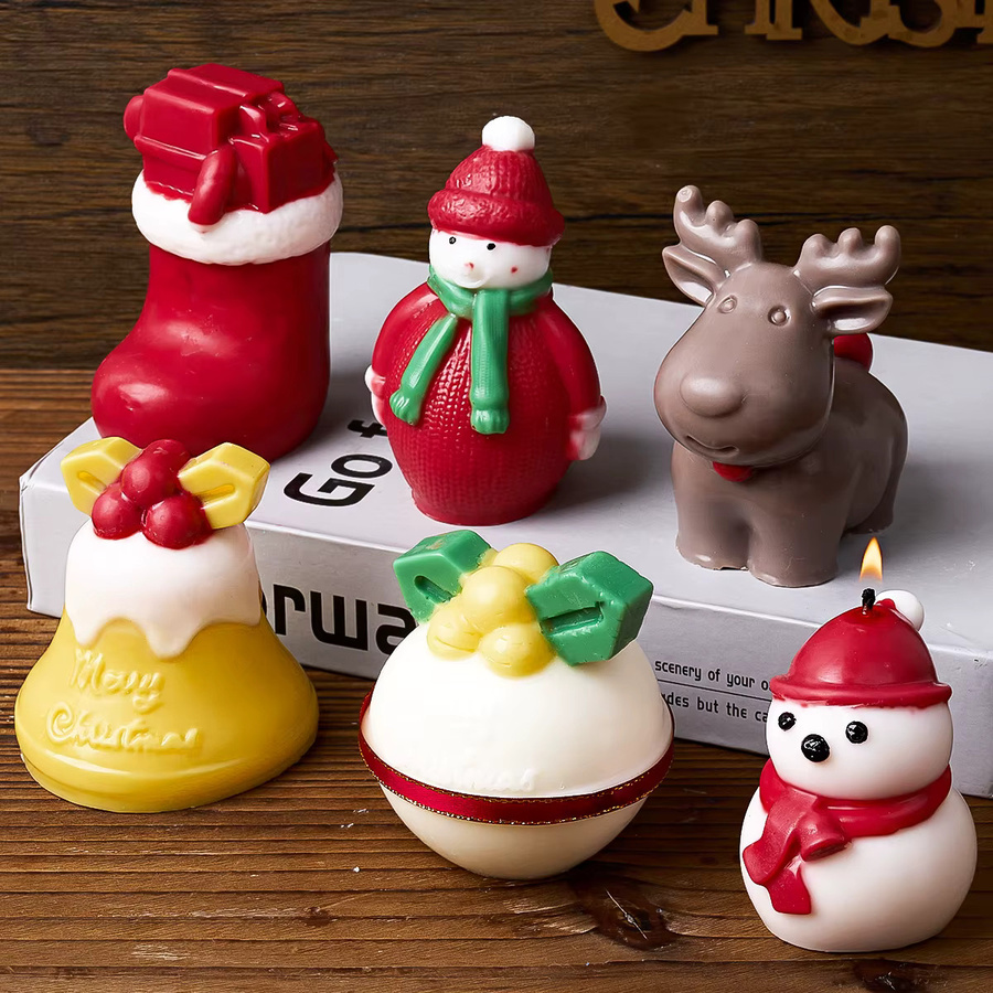 UDOCOOL Silikonform für DIY Weihnachtskerzen und Harzfiguren, Motiv Auswahl: Schneemann, Elch, Glocke, Socke, Farbe: Mehrfarbig - Bild 2