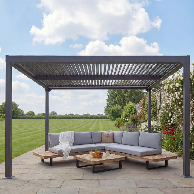 Alu Lamellen-Pavillon MCW-L41 Terrassenüberdachung aus Metall in Anthrazit B: 300 cm, T: 368 cm, H: 224 cm - Bild 1