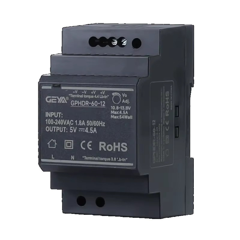 GEYA HDR-Serie DIN-Schiene Netzteil SMPS in Schwarz mit universellem Eingang 100–240 VAC/140–340 VDC und 5/12/24V Ausgang - Bild 3