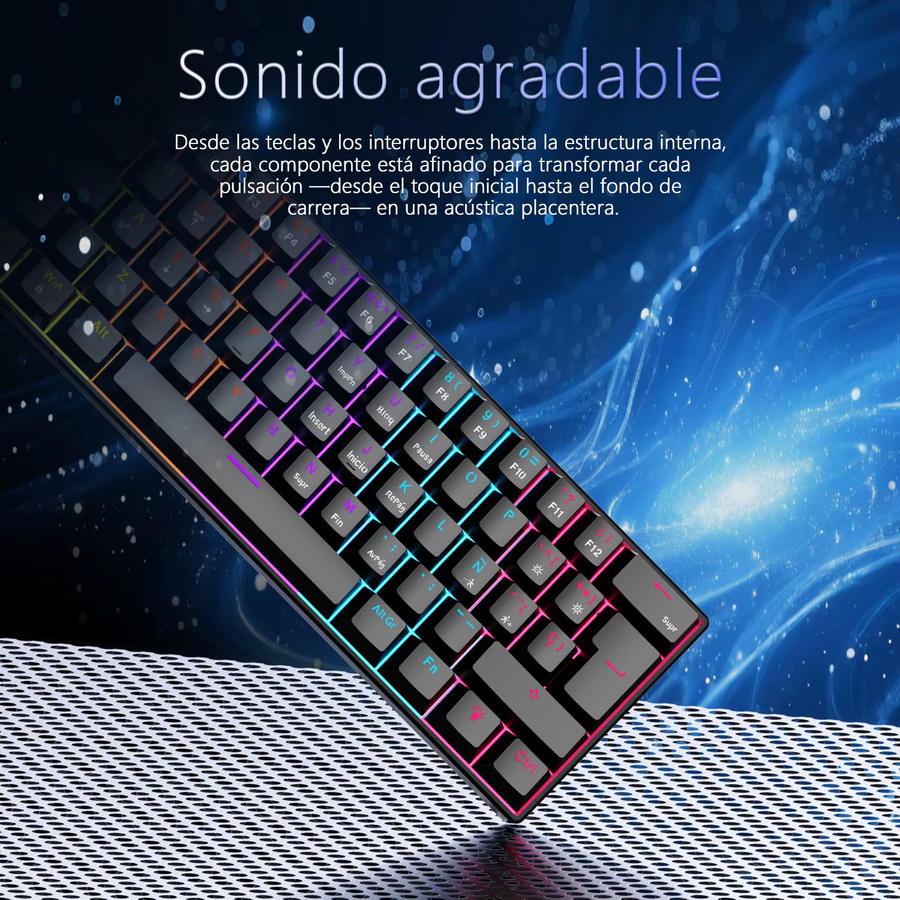 AJAZZ NK61 Mechanische Gaming-Tastatur in Schwarz mit Spanischem Layout, 61 Tasten, Kabelgebunden und Hot-Swap-Funktion - Bild 3