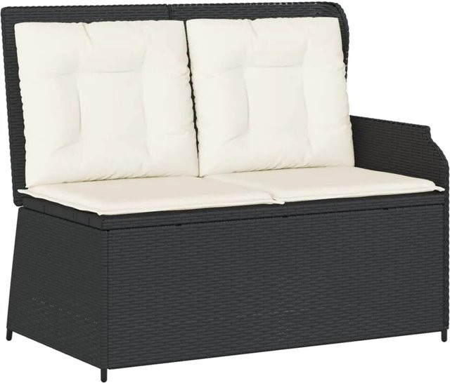 furnicato Gartenbank aus Poly Rattan mit verstellbarer Rückenlehne und Kissen, Schwarz, B/T/H: 110 x 67 x 95 cm - Bild 1