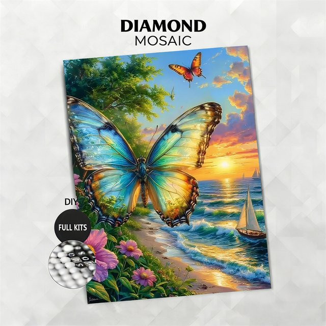 AZQSD Diamond Painting Komplettset Schmetterling Strandmotiv 5D DIY Mosaik-Kunst Multicolor B: 30,0 cm, H: 20,0 cm, T: 20,0 cm - Bild 1