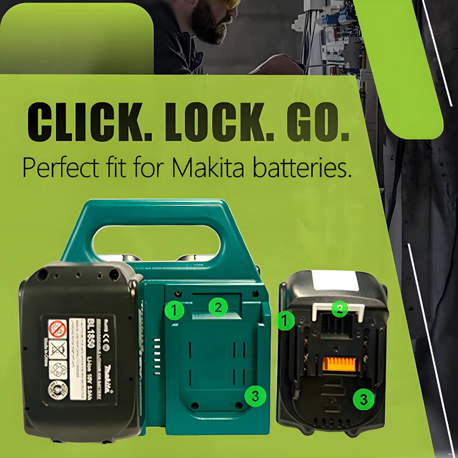 Werkzeughalter Dockingstation für Makita 18V in Grün als Aufbewahrungsregal für Maschinen und Bohrer mit Schlitzen - Bild 5