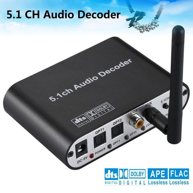 KIDKD Digital 5.1 EU Audio Decoder Dolby DTS AC3 Konverter, LPCM zu 5.1 Analog Sound Audio Adapter Verstärker, Schwarz - Bild 1