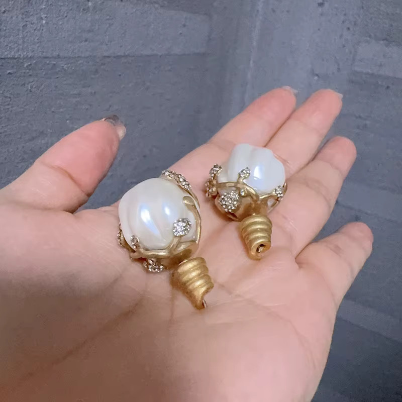 STALAIT Ohrringe, Perle, Gold Farbe, Messing, Damen, Vintage - Bild 3