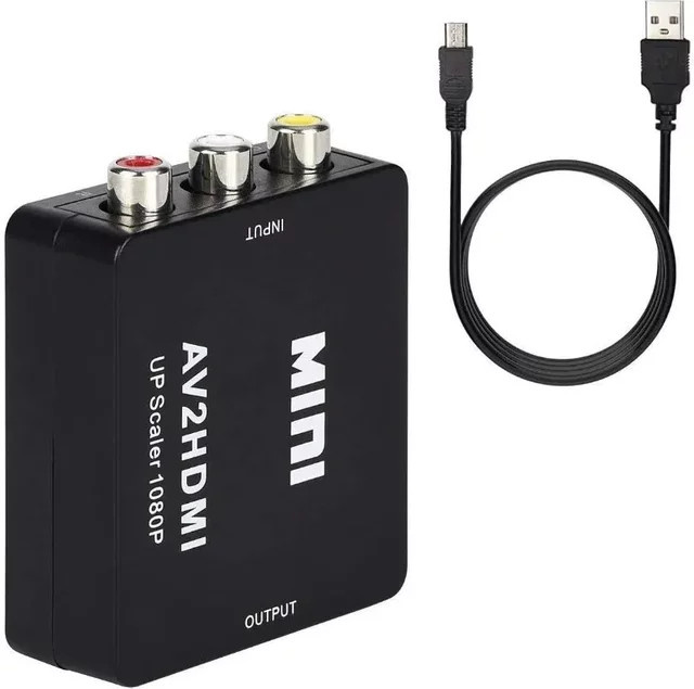 TABLLYUGE HDMI zu AV RCA Konverter Box in Schwarz, Full HD 1080P Adapter mit USB-Kabel, unterstützt NTSC und PAL für PC, HDTV und Projektor - Bild 1
