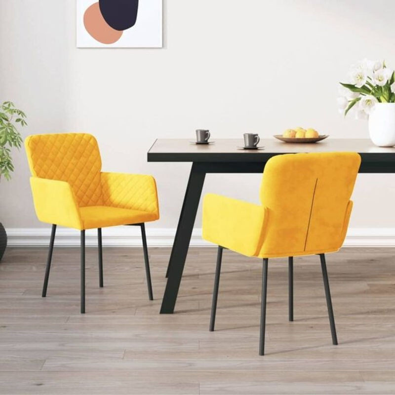 2er-Set moderne Polsterstühle aus Samt in Gelb von Vidaxl mit Metallgestell - Bild 1