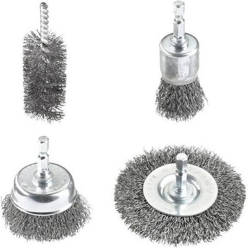 Kwb Drahtbürsten-Set für Bohrmaschinen 597530, 4 Stück, Silber, für Metall und Holz - Bild 1