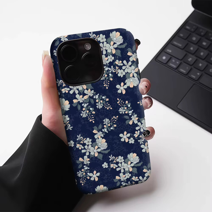 Potdemiel Handyhülle mit pastellfarbenen Blumen auf marineblauem Hintergrund für iPhone 17 16 15 14 13 Pro Max Plus, robuste doppelschichtige Hülle mit Magnetfunktion - Bild 5