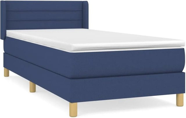 vidaXL Boxspringbett mit Matratze Blau Stoff Hybrid-Design mit Taschenfederkern B/T: 90 x 200 cm - Bild 1