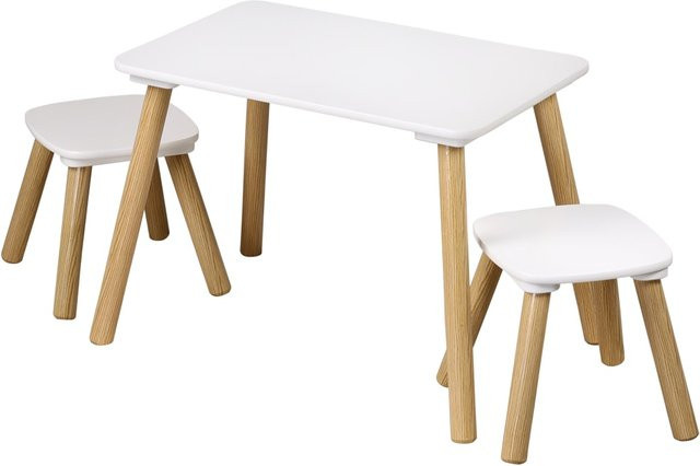 Kesper Kindertisch Set mit 2 Hockern aus Holz in Weiß und Braun, FSC-zertifiziert, B/H/L: 38 x 43,5 x 58 cm - Bild 1