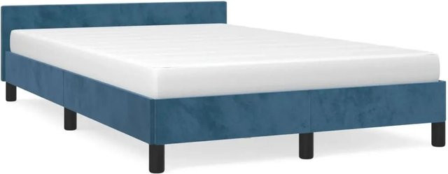 vidaXL Bettgestell mit Kopfteil aus Samt in Dunkelblau B/T/H: 120 x 200 cm - Bild 1