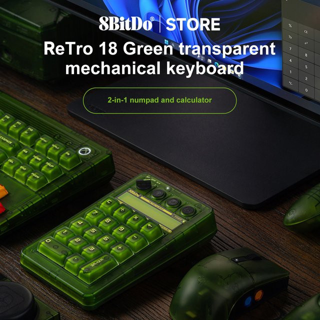 8BitDo Retro 18 Mechanisches Nummernpad Xbox-Lizenzierter Gaming-Keypad in Transparent Grün mit Bluetooth und 2.4G für Windows und PC - Bild 1