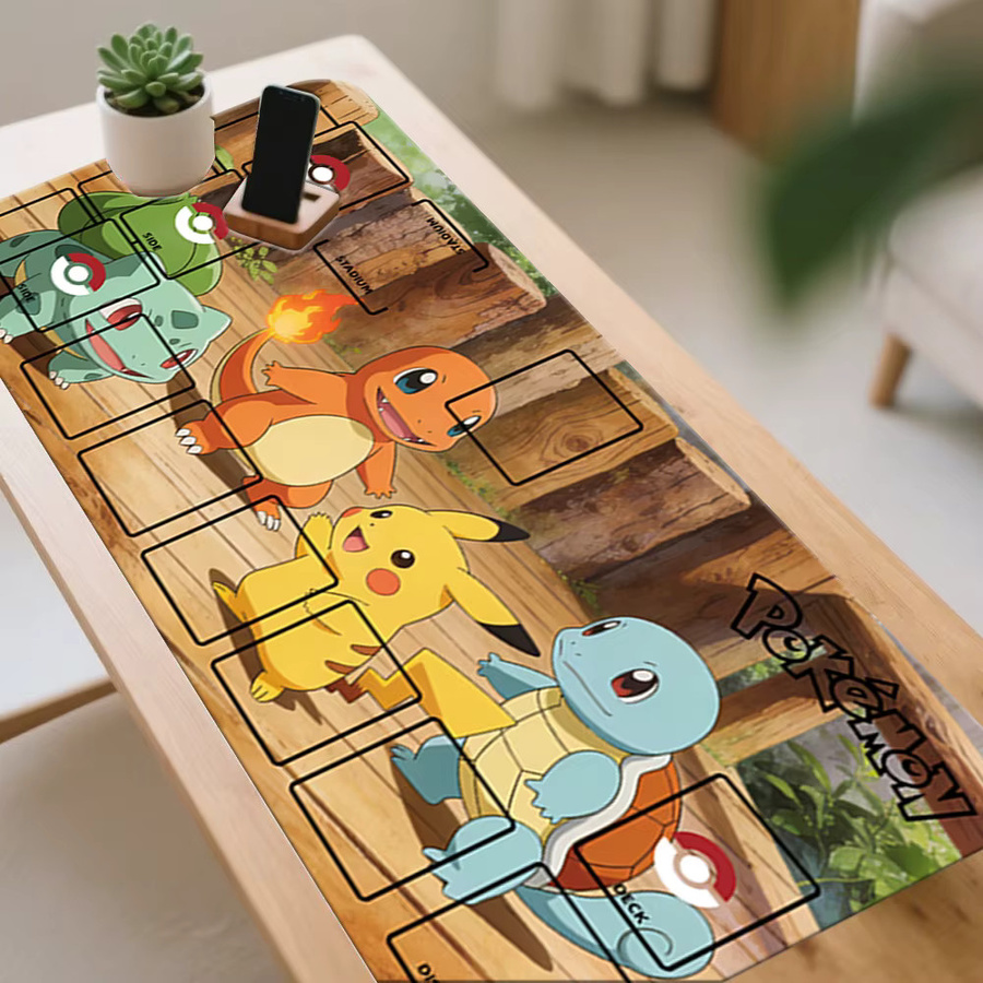 Potdemiel Pokemon Kanto Starter TCG Spielmatte mit Pikachu, Charmander, Squirtle und Bulbasaur, Schreibtischunterlage und Gaming-Mauspad, Mehrfarbig - Bild 2