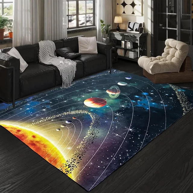 VIKAMA 3D Planet Universe Kristall Samt Teppich Dekorative Spielmatte für Kinderzimmer, Wohnzimmer und Schlafzimmer - Bild 1