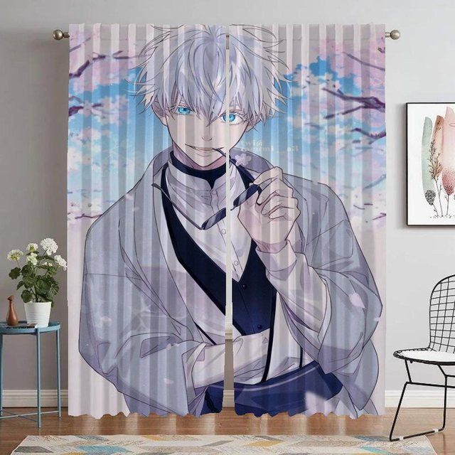 Yiran Furniture Verdunkelungsvorhänge Gojo Satoru Design, semi-transparent, Mehrfarbig, B: 60 cm, H: 90 cm, 2 Stück - Bild 1