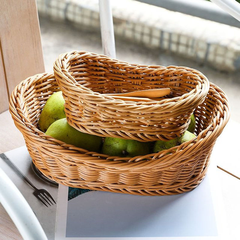 Ovale Rattan Aufbewahrungskörbe von ACRDDK in Braun zur Aufbewahrung von Obst, Brot und Lebensmitteln als rustikale Dekoration - Bild 1