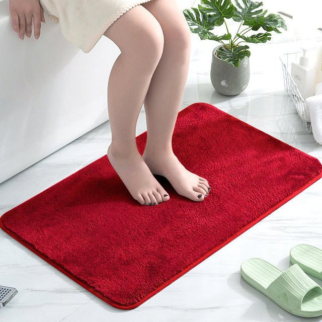 Yiran Furniture Bodenmatte aus Polyester in Rot, Schlichte Saugmatte im Kaschmir-Look für Badezimmer und Schlafzimmer, B/T: 45 x 70 cm - Bild 1