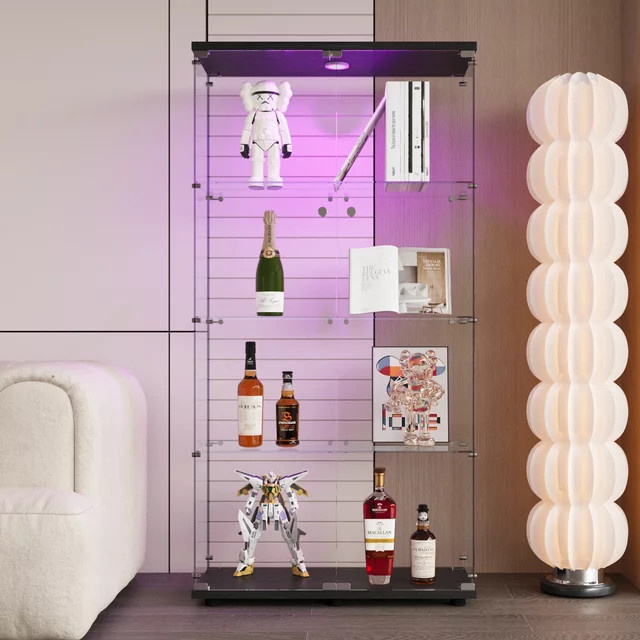 Rosahqnda 4-stufige Glasvitrine mit Beleuchtung und Schloss in Schwarz oder Weiß - Bild 1