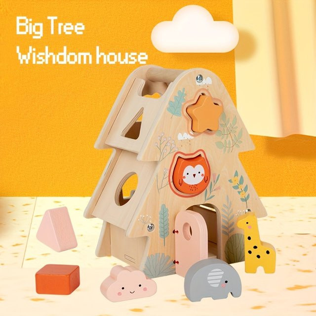 Tlewj Holz-Formen-Sortierspielzeug Großer Baum mit Tieren zur Förderung der Hand-Auge-Koordination und kognitiven Entwicklung für Kinder in Bunt und Naturfarben - Bild 1