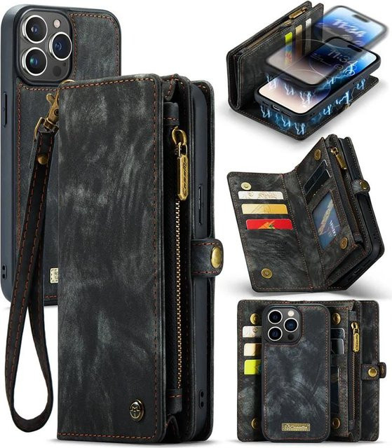 CaseMe Lanyard Leder Handyhülle mit Geldbörse und magnetischem Reißverschluss für iPhone 17 Pro, 16, 15, 14, 13, 12, 11, XS, X, XR - Bild 1