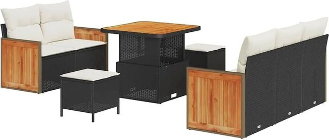 vidaXL Gartensofa-Set mit 8 Kissen in Schwarz und Beige, modernes Loungemöbel-Set aus pulverbeschichtetem Stahl und Poly-Rattan mit Stauraumfunktion und Tisch - Bild 1