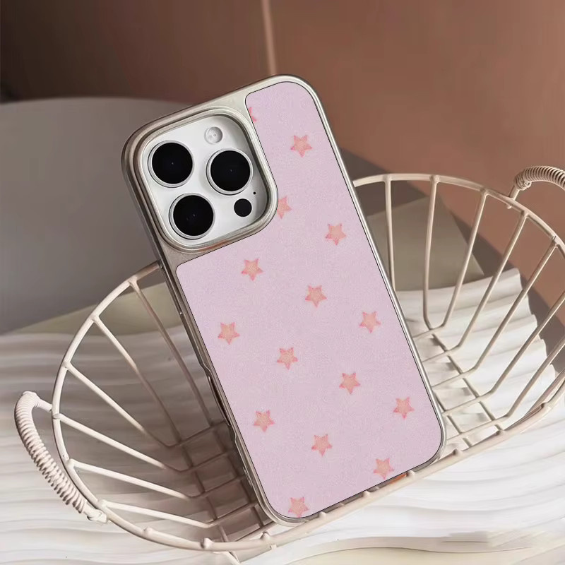 DecoPhone Frosted Shell Handyhülle für iPhone 11 bis iPhone 17 Air in Rosa mit silbernen Sternen - Bild 3