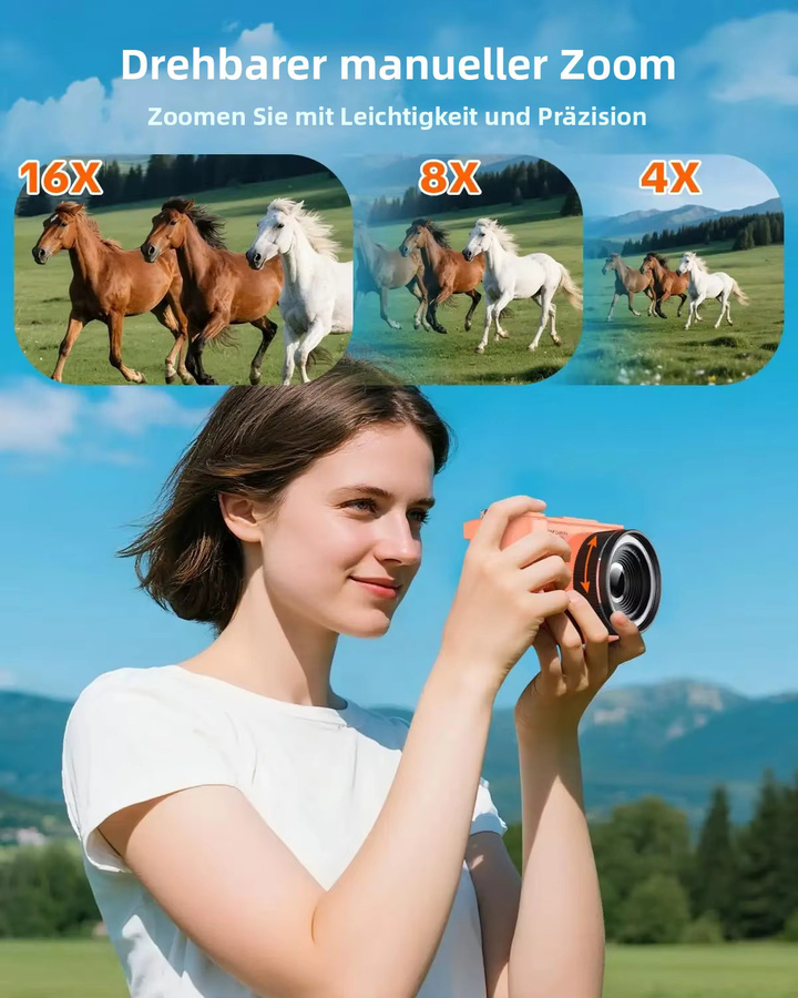 W&O 4K Vlogging-Kamera mit 180 Grad Klappbildschirm, Ringlicht und Beauty-Modus in Schwarz inklusive 32G SD-Karte - Bild 5