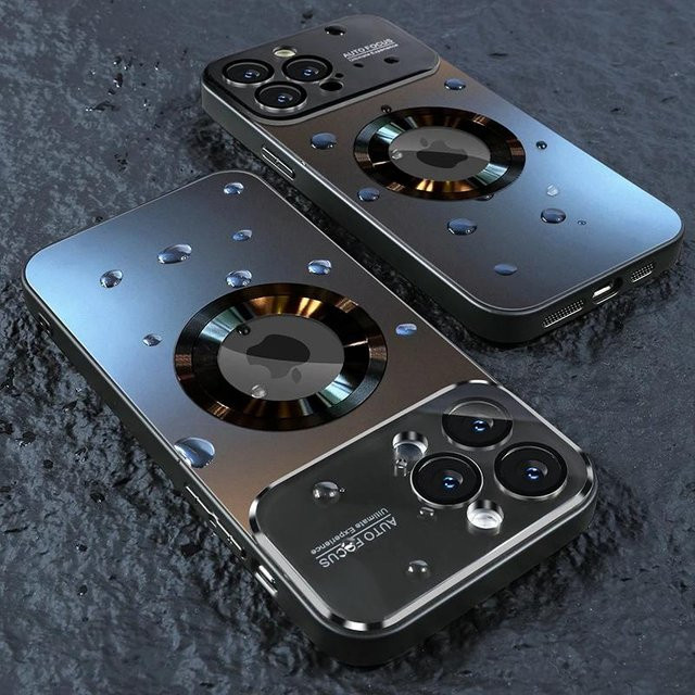 Tuiying002 Luxus Glas Kamera Hülle mit MagSafe Magnetischer Kabelloser Ladefunktion für iPhone 11 12 13 14 15 16 17 Pro Max Air Plus in Grau - Bild 1