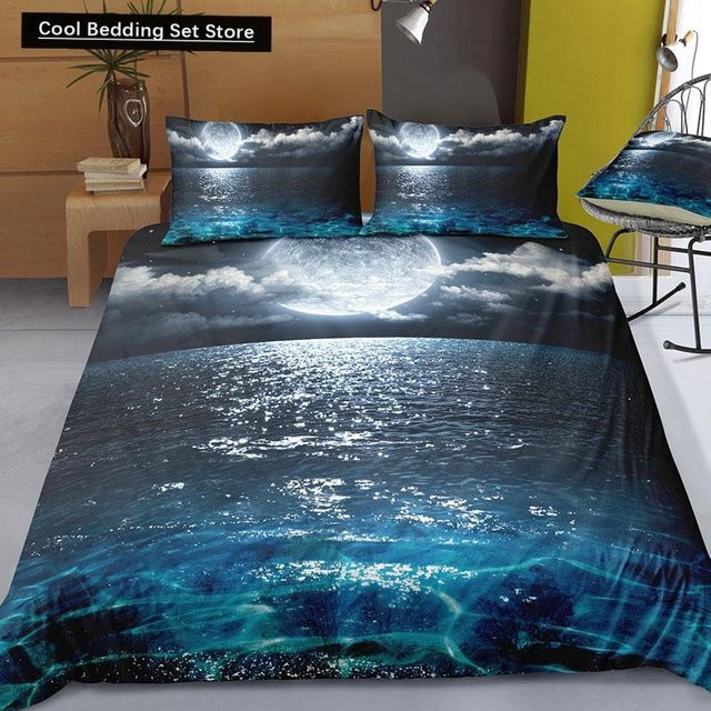 Dream NS Bettwäsche-Set mit 3D-Digitaldruck Strand und Kokosnusshain in Blau, bestehend aus Bettbezug und Kissenbezug, B/H: 135 x 200 cm - Bild 1