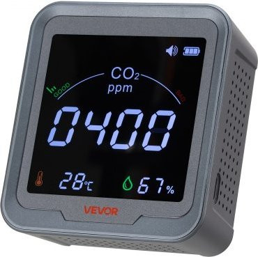 VEVOR CO2-Detektor mit NDIR-Sensor und Temperatur- sowie Feuchtigkeitsanzeige, CO2-Monitor in Grau für Zuhause, Büro und Auto - Bild 1