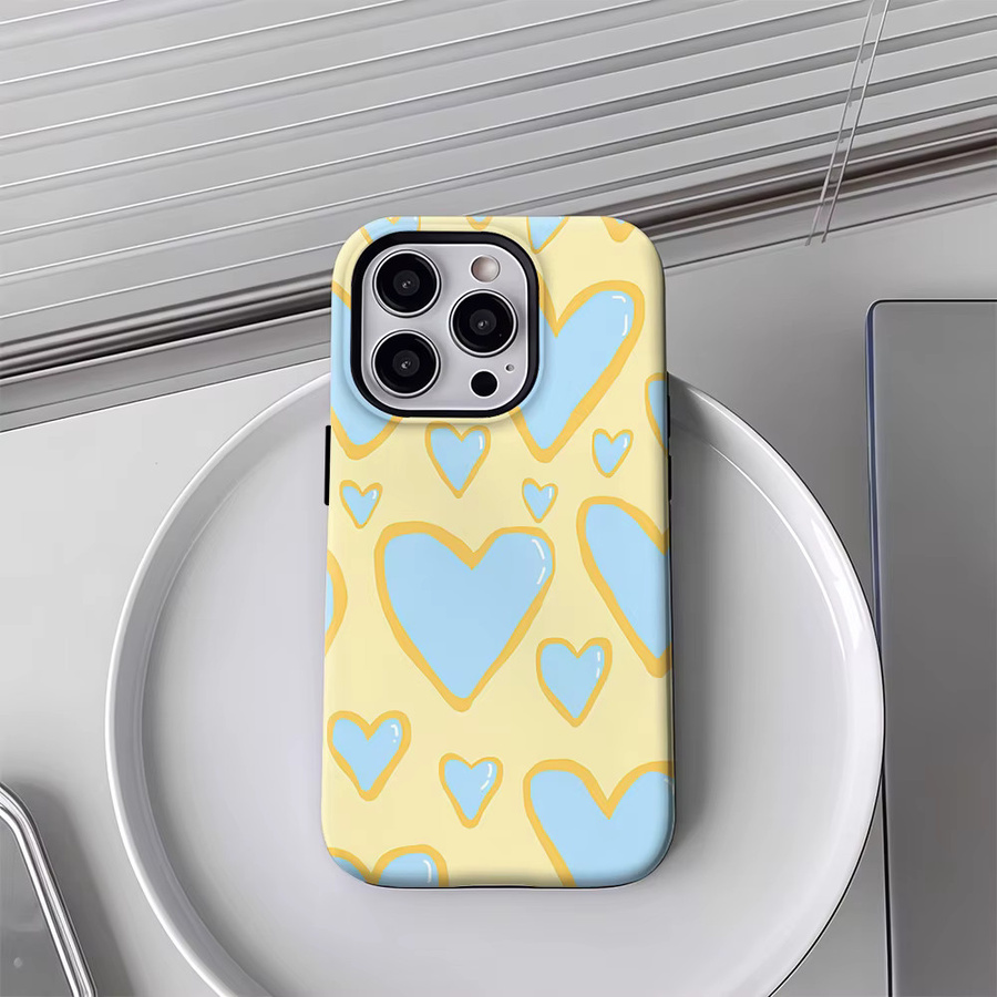 Fresh Hearts Handyhülle für iPhone 17 16 15 14 13 12 Pro Max Plus mit doppelschichtiger Rückseite in Gelb Blau - Bild 3