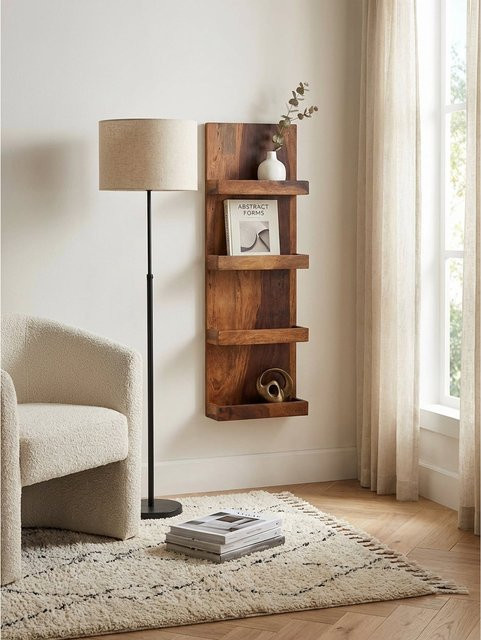 KADIMA DESIGN Wandregal aus Massivholz in Braun im modernen Stil, B/H/T: 80 x 30 x 10 cm - Bild 1