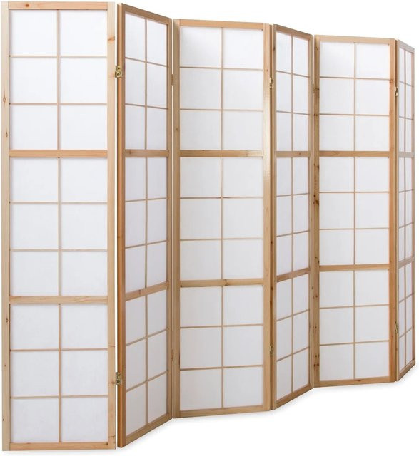Homestyle4u 6-tlg. Shoji Paravent aus Holz und Reispapier in Braun, B: 264 cm, H: 175 cm - Bild 1