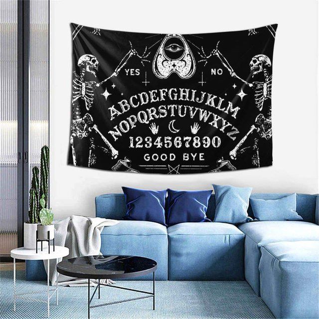 VIKAMA Ouija Board Wandteppich in Schwarz im geheimnisvollen Wahrsagungsstil für deine Wanddekoration - Bild 1