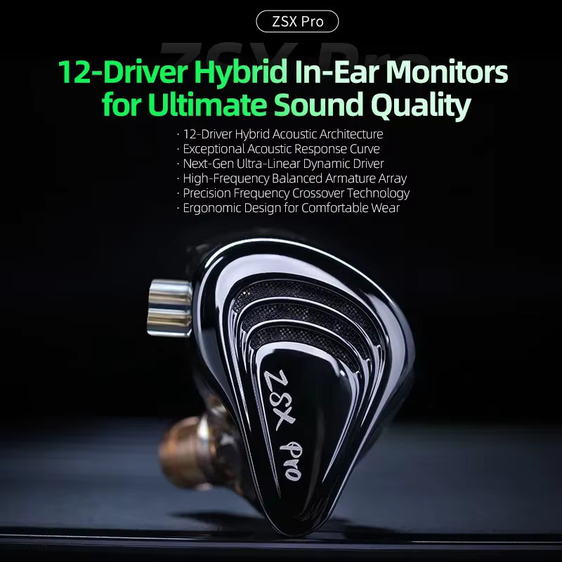 KZ ZSX Pro In-Ear Kopfhörer mit Hybrid Drive Unit (5BA und 1DD) in Schwarz - Bild 2