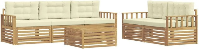 vidaXL Outdoor-Sofagarnitur aus Akazienholz mit Polstern in Weiß und Beige, 6-teiliges Set mit Tisch und Sitzkissen - Bild 1