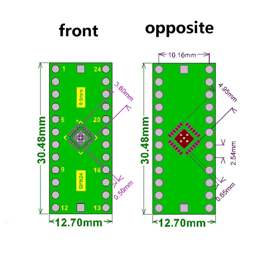 QFN24 auf DIP24 SMD Adapterplatte für IC-Adapter, 0,5 mm auf 0,65 mm, Farbe: Grün - Bild 3