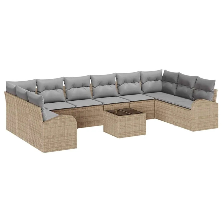 vidaXL 11-teiliges Garten-Sofa-Set in U-Form aus Poly-Rattan mit Kissen in Schwarz - Bild 2